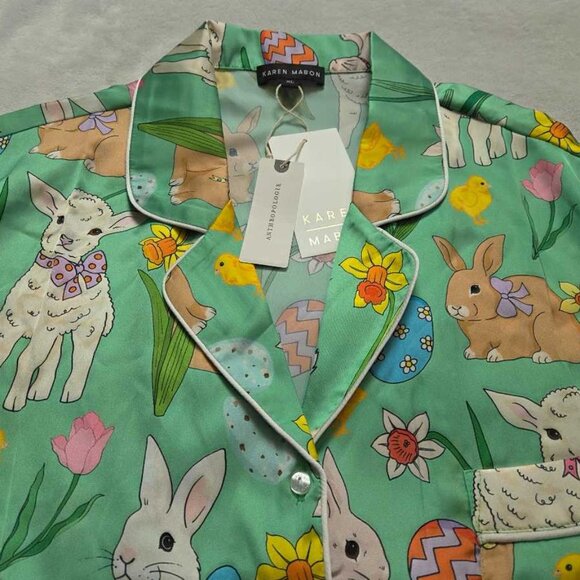 New XL Karen Mabon Anthropologie A basket full of joy bunny & chicks pajama set - Picture 5 of 12